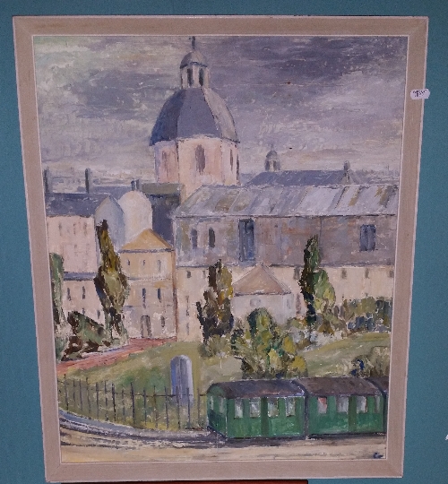 A Modern Oil on Panel of a Church along with a Water Colour Example. - Image 2 of 2