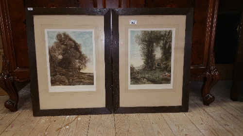 A Pair of Oak Framed Coloured Prints Depicting Rural Scenes.