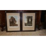 A Pair of Oak Framed Coloured Prints Depicting Rural Scenes.