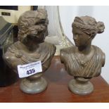 A Pair of Spelter Busts of a Lady & Gentleman.