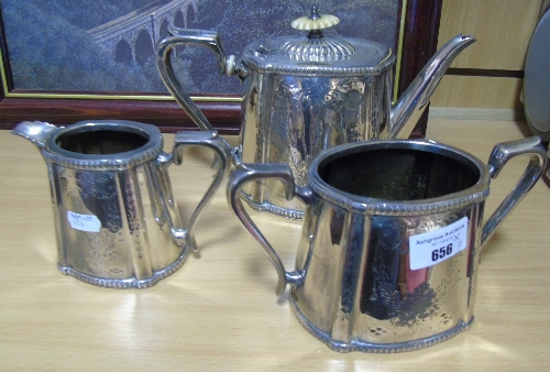 A Victorian Three-Piece Silver-Plated Tea Service, Engraved.