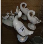 Two Nao Figural Groups and Two Lladro Figures of Geese.