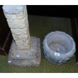 A Stone Composition Pot & Pedestal.