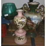 A Very Good Lot with a glass Art Deco ceiling light fitting, a pair of brass fish candle sticks, two