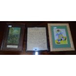 An Early 20th Century Letter of Sympathy Dated 1905 framed; with a coloured print 'The Sweet