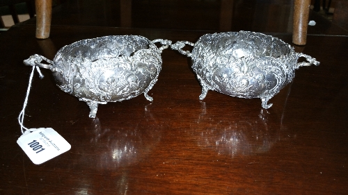 A Pair of Indian Silver Bon Bon Bowls; with import marks for London, 1893, of oval form with