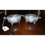 A Pair of Indian Silver Bon Bon Bowls; with import marks for London, 1893, of oval form with
