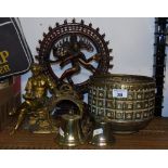A 19th Century Ormolu Clock Case, along with a Hindu Bronze Shiva Nataraja 31cm high, two bells,