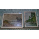 Two Early 20th Century Oils by M.E. Greener, Lake Scenes. Each signed and one dated 1924 (2).