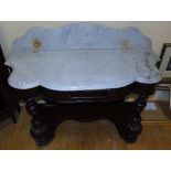 A Victorian Mahogany Washstand with White Marble Top, and frieze drawer. Width 47ins.