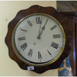 A 19th Century Rosewood Veneered Wall Clock with white face & brass bezel (glass needs replacing).