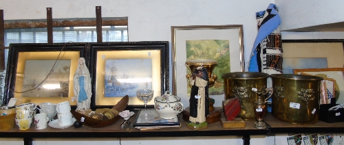 A Pair of Brass Jardinières, along with a collection of ceramics and glass, etc, and three