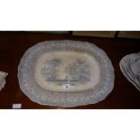 A 1850 Scenic Turkey Platter with impressed mark and a set of three graduated platters, circa 1880.