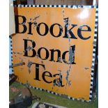 A Brooke Bond Tea Square Enamel Advertising Sign; black lettering on orange background, with black