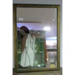 A 20th Century Wall Hanging Mirror, having a stained glass figure of a lady to one side.