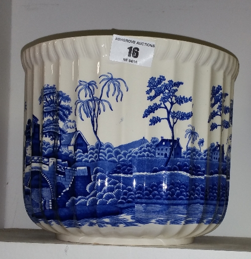 A Spode Jardinière; with blue and white decoration, slight chip.