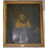 An Oil on Canvas Depicting a Young Maid with a Bucket and Mop, 41cm X 49cm.