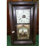 A Late 19th Century American Cased Wall Clock, having a glass panel door.