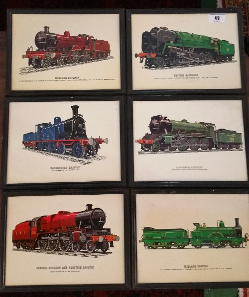Six Vintage Steam Train Prints, 18.75 x 24.5cm total size (6).