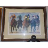 A Signed Racing Print 'Home Stretch' by Jacqueline Pfeiffer.