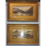 A Pair of Coloured Prints Depicting Rural Scenes, with gold coloured mounts and ornate gilt