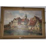 A 20th Century German School by Dienst Oil on Canvas View Over the Rhine; Signed.