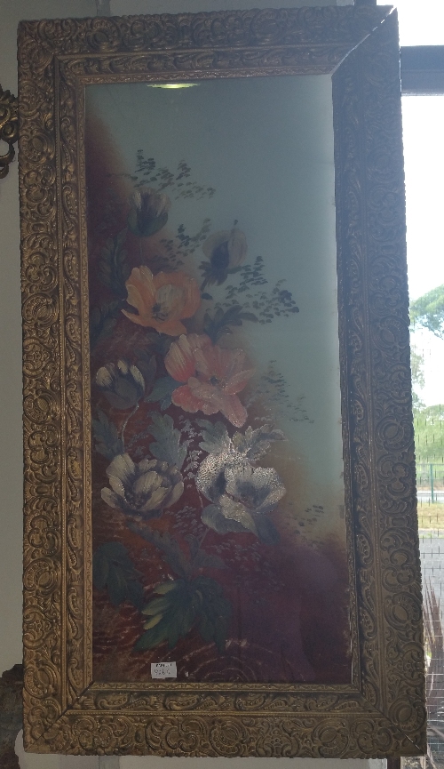 A Milkglass Panel Hand Decorated with Floral Design.