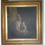 A 19th Century Oil on Canvas, Blind Man and Girl Begging, unsigned, on Rowley canvas. 48 x 44cm.