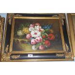 Early 20th Century German School. Oil on Board Still life of Flowers. Signed Keller. Mounted in