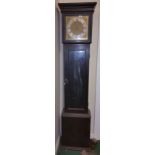 An 1900 Century Oak Longcase Thirty Hour Grandmother Clock; brass dial with cherub spandrels and