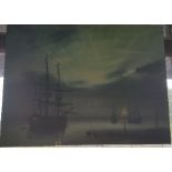 A Large Oil on Canvas Depicting a Shipping Scene, unframed.