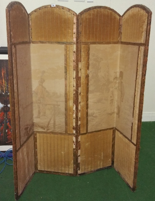 A 19th Century Four-Panel Screen, with tapestry outline.