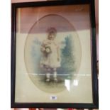 An Over-Painted Print - Young Girl with Flowers, in an oval mount, f & g. 40 x 29.5cm.