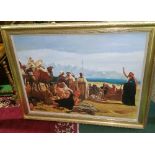 A Large Decorative Oil on Canvas depicting a Desert Scene mounted in a gilt frame along with two