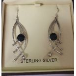 A Pair of Silver Onyx Drop Earrings.