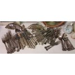 A Collection of Silver Plated Flatware for Twelve & Two 'Fish' Napkin Holders, (60 pieces).