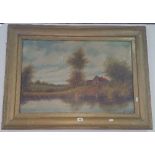 A Large 19th Century Oil on Canvas of a River Scene.