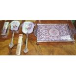 A Petit-Point Dressing Table Set Including Tray.