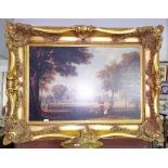 A Large Oleograph on Canvas Depicting a Victorian Country Scene, mounted in a heavy gilt frame, 60 x