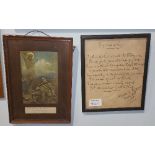 An Early 20th Century Letter of Sympathy Dated 1905 framed; with a coloured print 'The Sweet