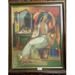 An Oil on Canvas by A. Waymrh, Study of a Lady Seated at a Dressing Table; signed l.r., and framed.