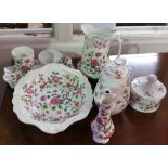 A Quantity of Old Foley 'Chinese Rose' Pattern Ceramics; including a jug and a bowl (9).