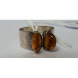 A Silver Amber Set Ring.