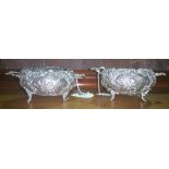 A Pair of Continental Silver Bon Bon Bowls; with import marks for London, 1893, of oval form with