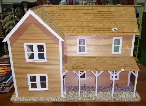 A Large Scratch Built Two Storey Doll's House; wired for electricity. 98 cm wide. (Electrics need to