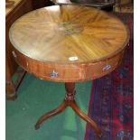 A Superb Regency Style Mahogany Miniature Drum Table, having a highly inlaid centre to a sunburst