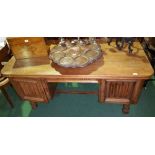 A Wonderful Period Art Deco Walnut Desk with geometric relief decorated frieze drawer and doors, the