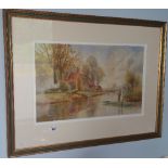 A 19th Century English School Watercolour, Fisherman in a Boat on a Lake, signed indistinctly l.