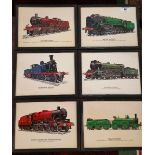 Six Vintage Steam Train Prints, 18.75 x 24.5cm total size (6).
