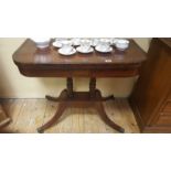 A Matched Pair of Victorian Mahogany Foldover Card Tables with Rosewood Banding; with green beize,
